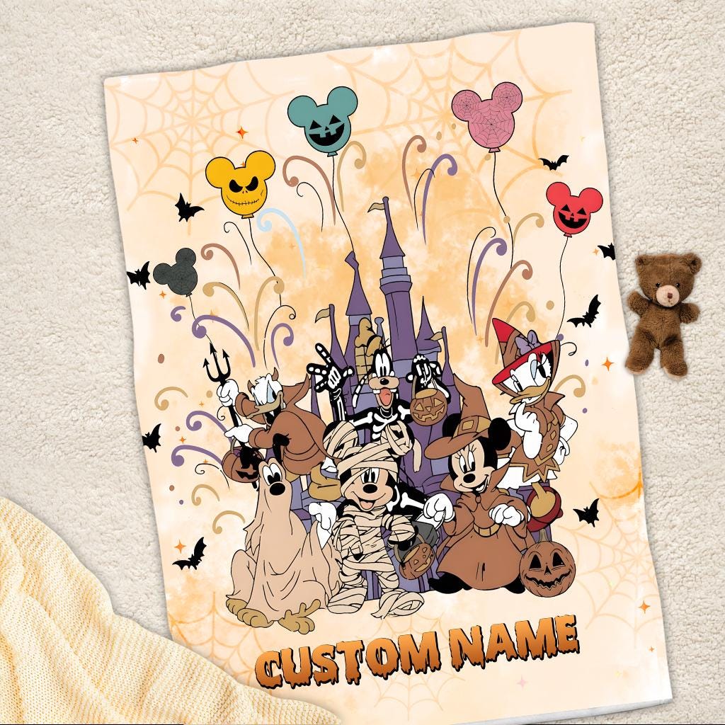 Custom Disney Halloween Blanket, Mickey Mouse Ghost Fleece Blanket, Personalized Cute Spooky Blanket, Halloween Gift for Kids Boy Girl