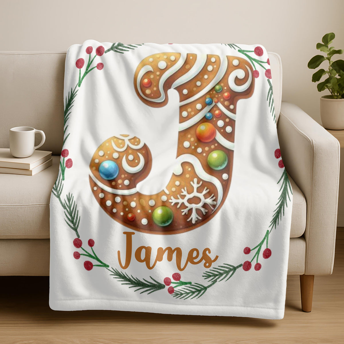 Personalised Gingerbread Cookies Christmas Blanket, Custom Christmas Woven Blanket, Cookie Christmas Blanket, Holiday Home Decor Gift