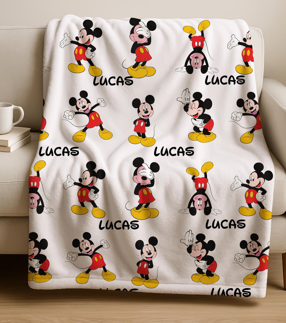 Disney Mickey Mouse Custom Name Blanket, Cartoon Style Gift for Boys and Girls,Personalized Name Mickey Mouse Blanket,Mickey Nursery Blanket