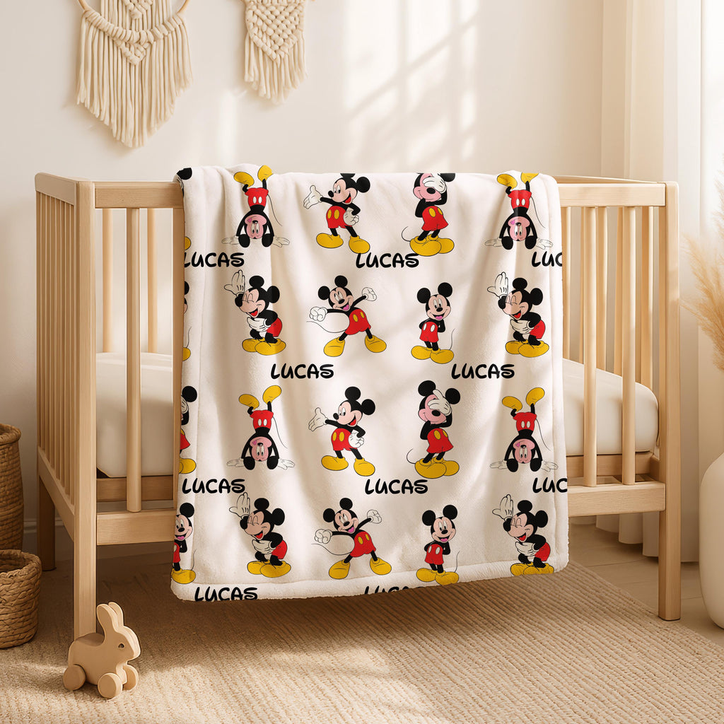 Disney Mickey Mouse Custom Name Blanket, Cartoon Style Gift for Boys and Girls,Personalized Name Mickey Mouse Blanket,Mickey Nursery Blanket