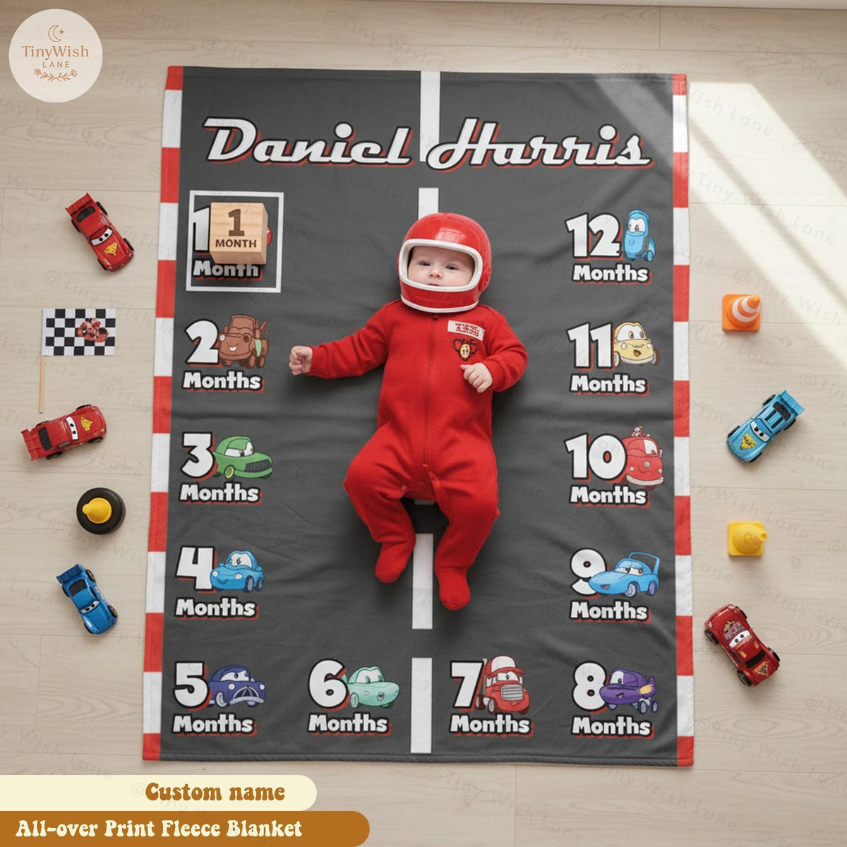 Personalized Disney Pixar Cars Baby Milestone Blanket, Lightning McQueen Monthly Fleece Blanket, Custom Name Baby Photo Blanket, Baby Gift