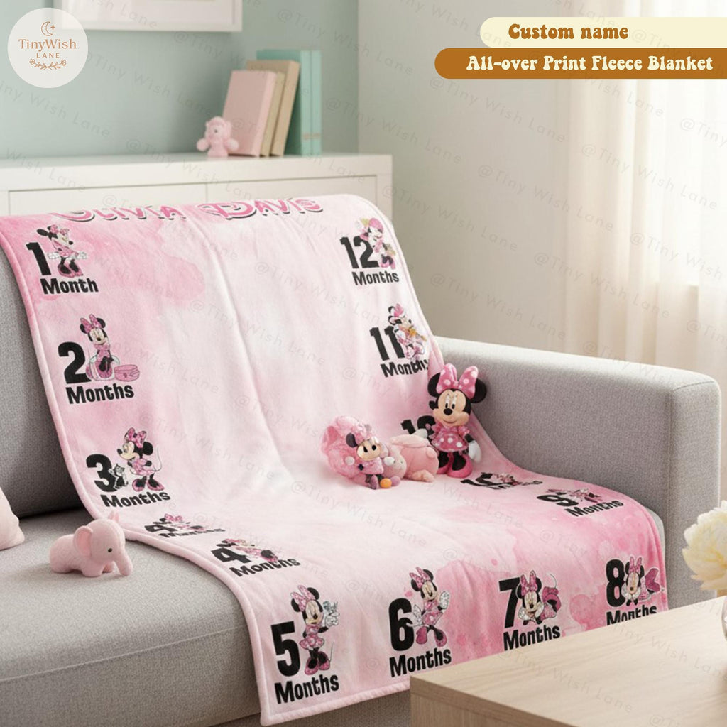 Personalized Disney Mickey Mouse Baby Milestone Blanket, Custom Name Monthly Fleece Blanket, First Year Blanket, Mickey Nursery Blanket Gift