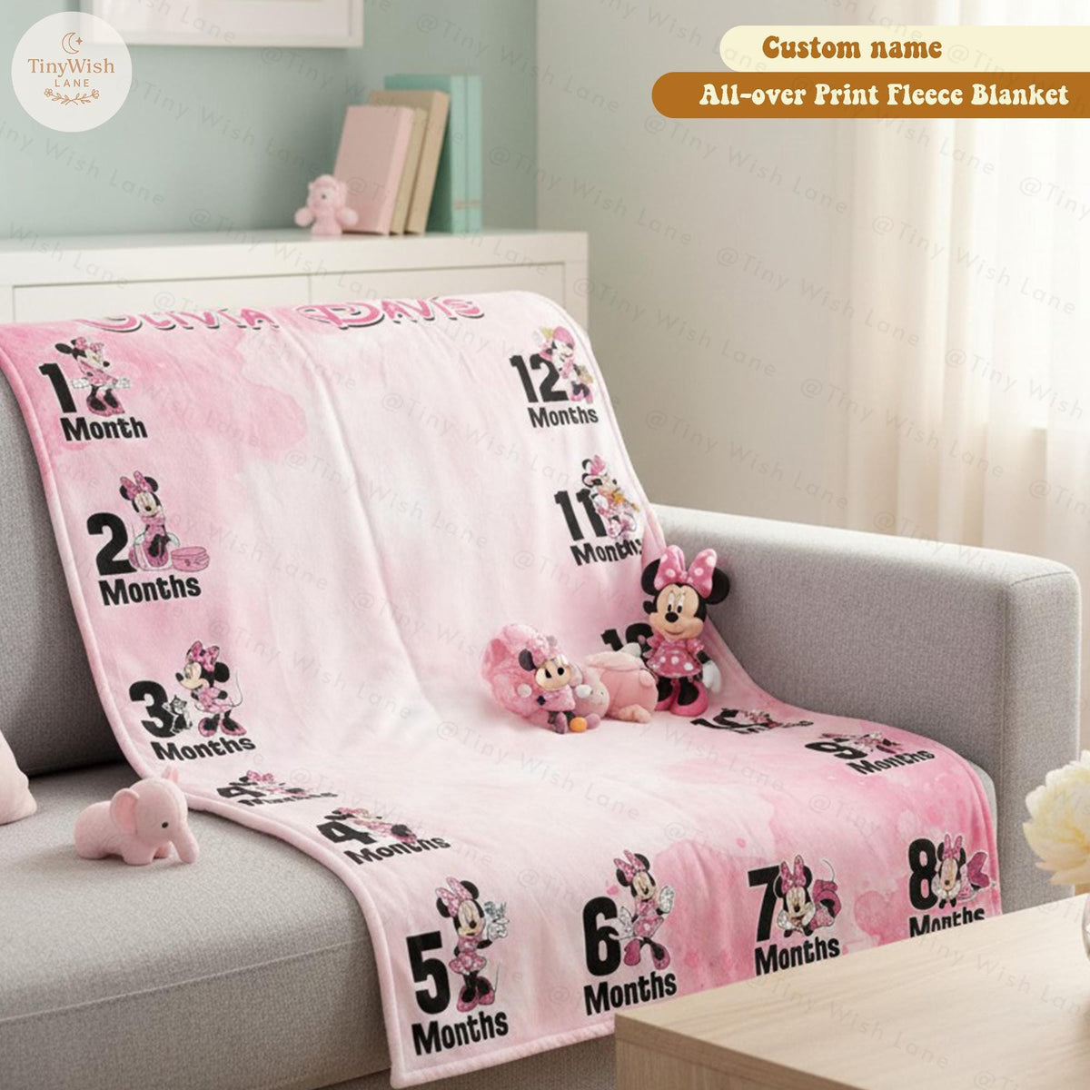 Personalized Disney Mickey Mouse Baby Milestone Blanket, Custom Name Monthly Fleece Blanket, First Year Blanket, Mickey Nursery Blanket Gift
