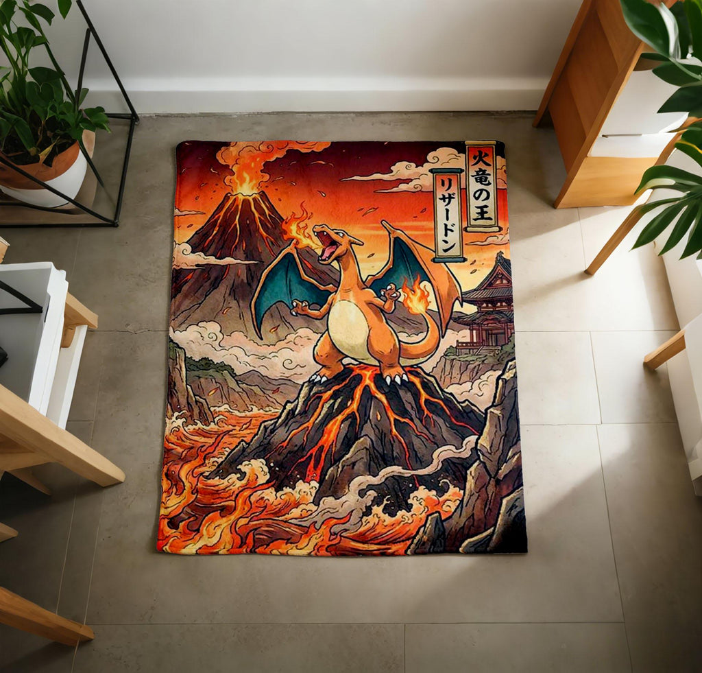 Japanese Style Charizard Blanket Soft Throw, Ukiyo-e Pokemon Art Throw, Otaku Housewarming Gift