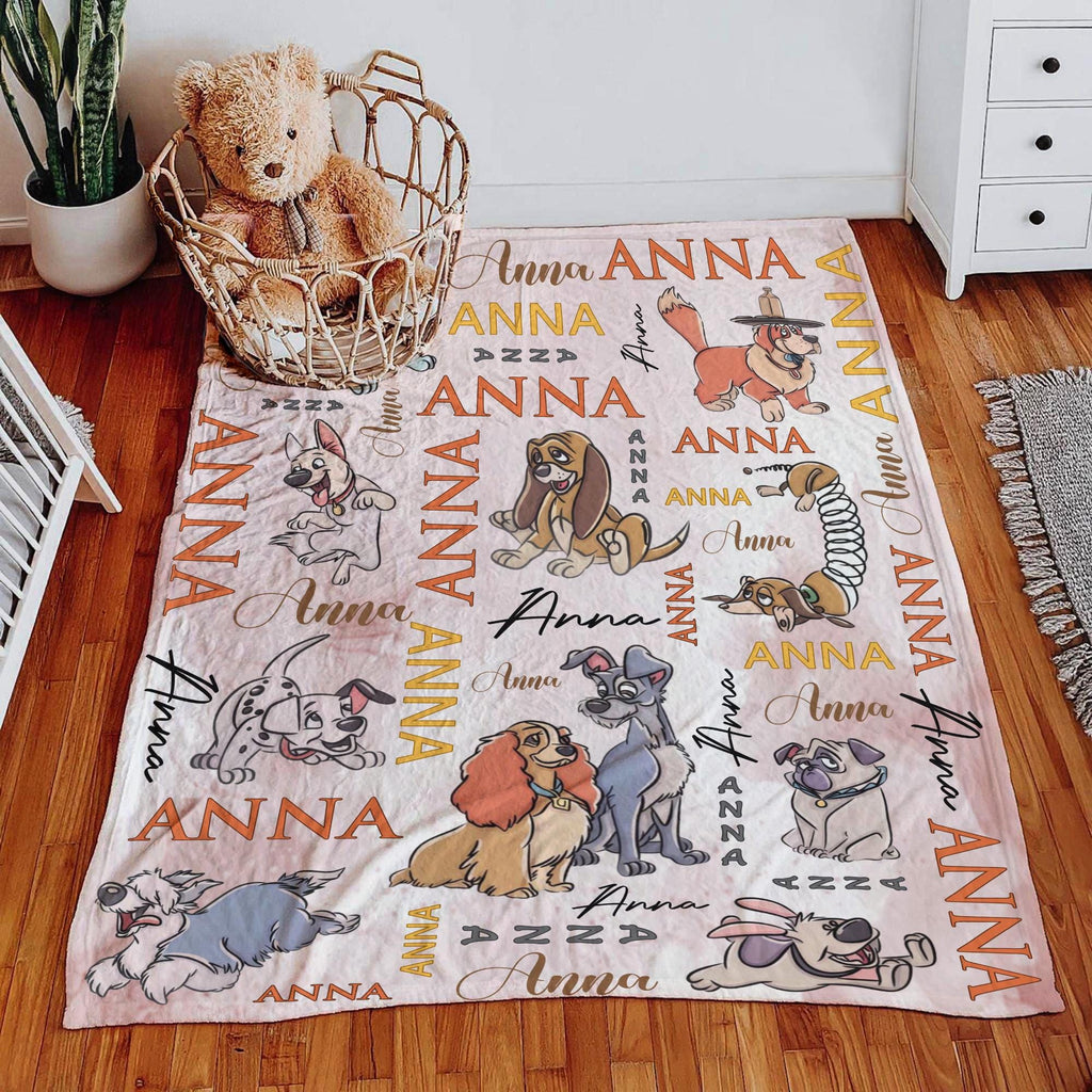 Custom Disney Dog Blanket, Personalized Classic Cartoon Dog Blanket, Nostalgic Movie Dogs Throw,Cute Personalized Blanket Gift for Kids Girl