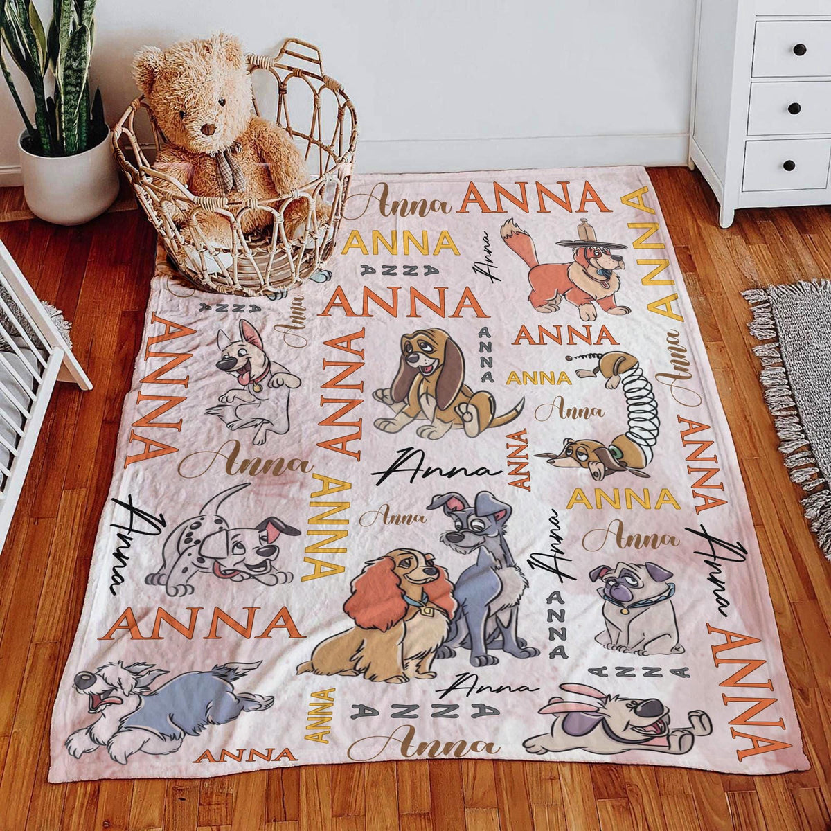 Custom Disney Dog Blanket, Personalized Classic Cartoon Dog Blanket, Nostalgic Movie Dogs Throw,Cute Personalized Blanket Gift for Kids Girl