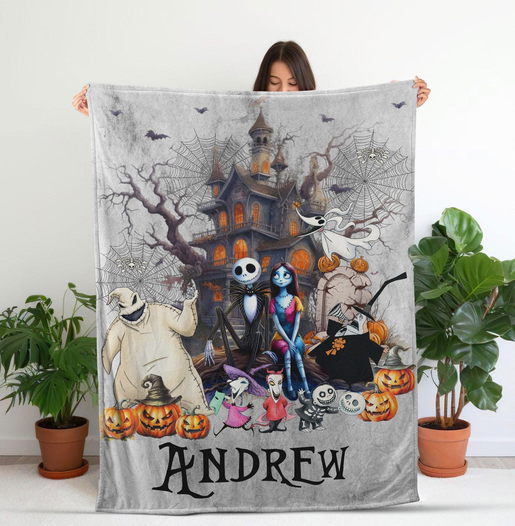 Personalized Nightmare Before Christmas Blanket, Custom Name Jack And Sally Halloween Blanket, Disney Halloween Gift, Halloween Blanket Gift