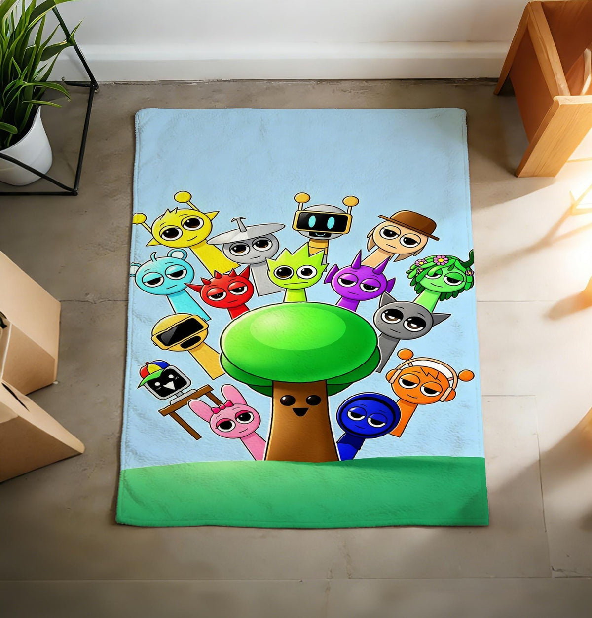 Sprunki Character Blanket Soft Throw, Cartoon Flannel Throw, Birthday Gift For Young Fans