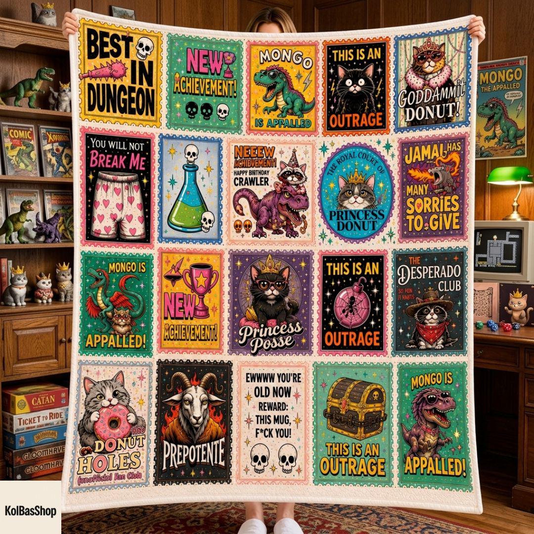 Dungeon Crawler Carl Princess Donut Fleece Blanket, Fantasy Book Sherpa Throw, Gamer Dad Gift, Nerd Room Decor