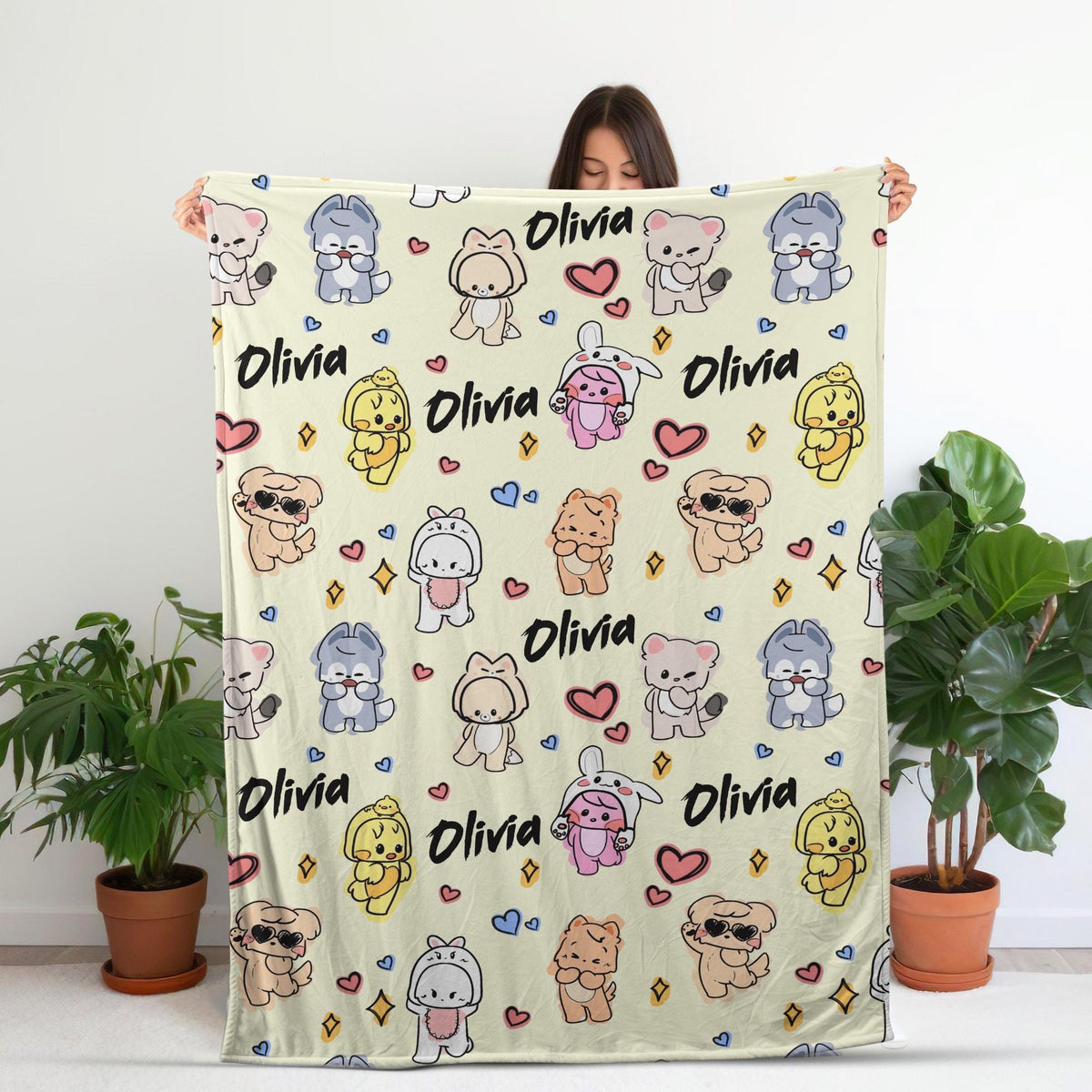 Personalized SKZOO Blanket, Custom Name Stray Kids Blanket, Cozy Plush Throw for STAY, Cute Kpop Room Decor,Kids Birthday Gift for Skzoo Fan