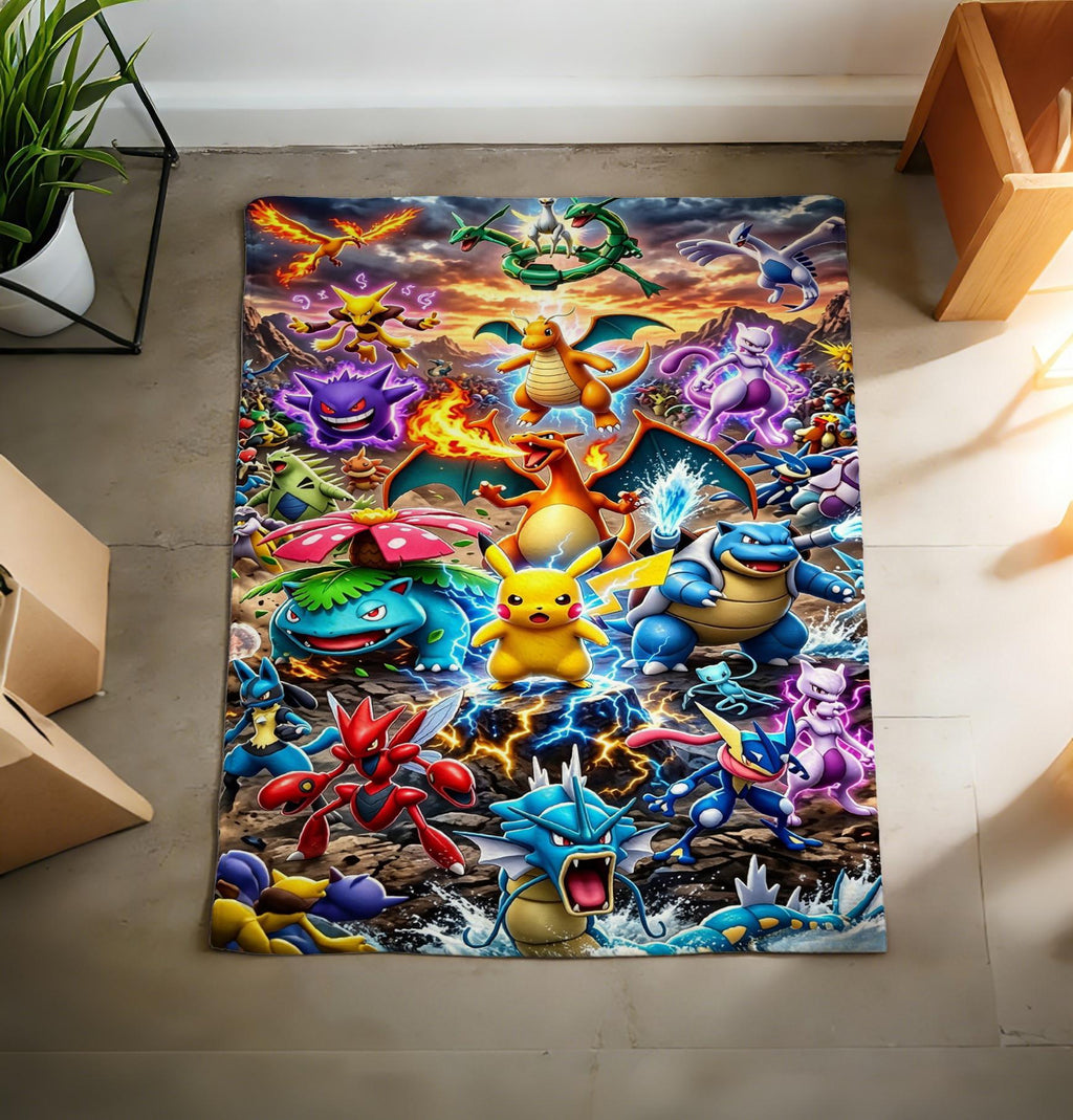Pikachu Blanket, Flannel Throw, Retro Gaming Anime Decor, Monster Game Fans
