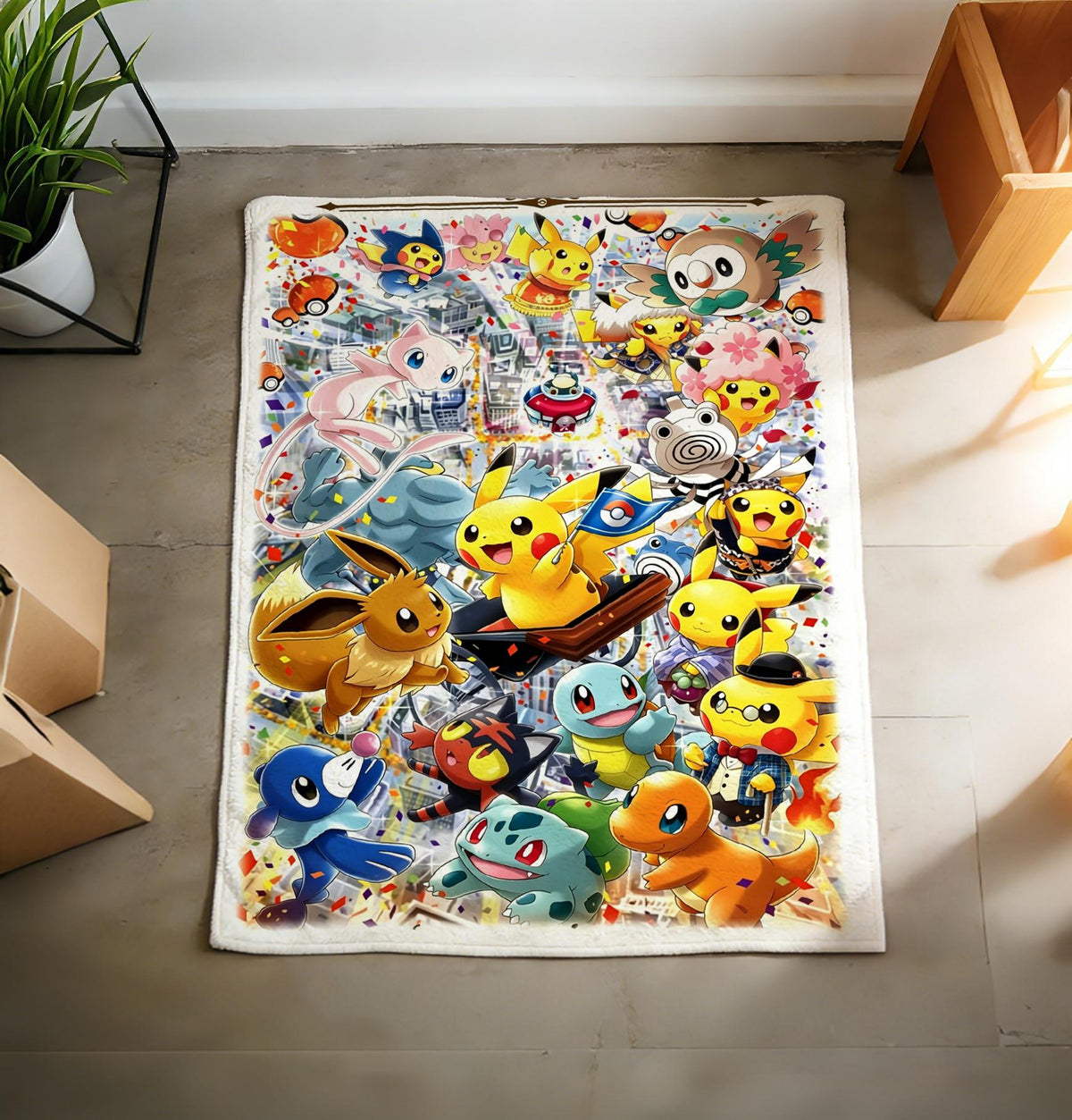 Vintage Pocket Monster Flannel Throw Blanket, Pikachu Anime Decor, Soft Plush Sofa Cover