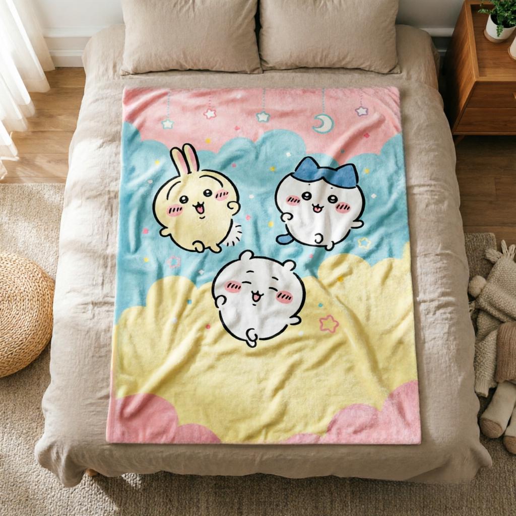 Chiikawa Cloud Character Blanket Soft Throw, Cartoon Flannel Throw, Birthday Gift For Young Fans