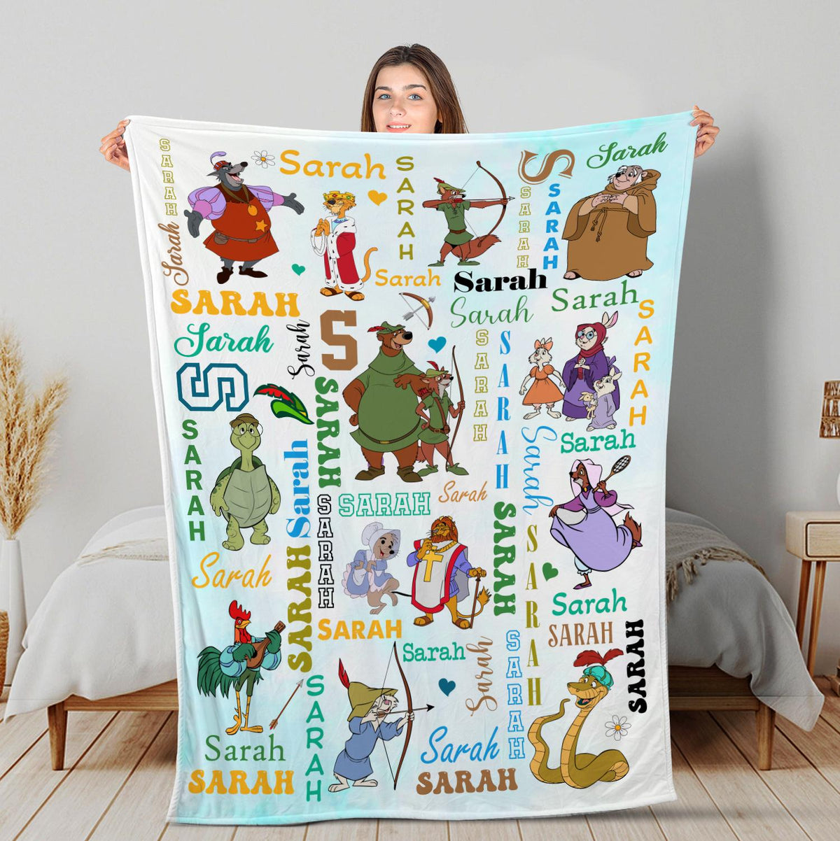 Custom Robin Hood Blanket,Personalized Name Disney Movie Throw Blanket,Soft Fleece Bedding,Classic Cartoon Nursery Decor,Gift for Kids Adult