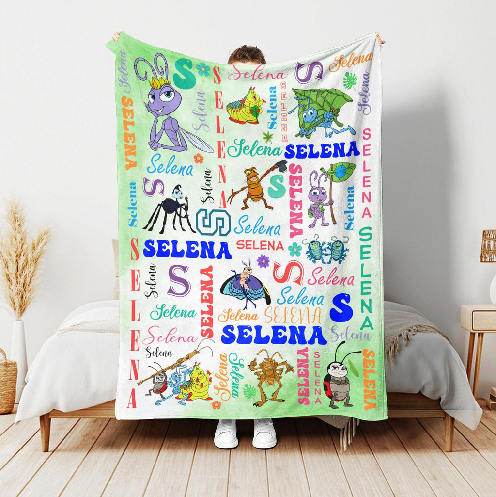 Personalized A Bug's Life Blanket, Custom Insect Soft Fleece Throw, Cute Disney Bugs Kids Blanket, Nursery Decor Birthday Gift,Flik Atta Dot