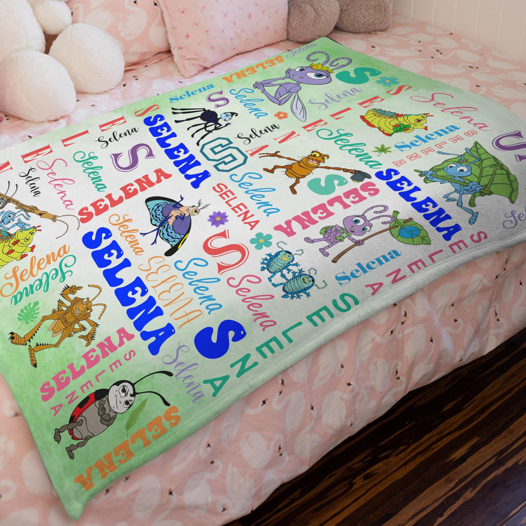 Personalized A Bug's Life Blanket, Custom Insect Soft Fleece Throw, Cute Disney Bugs Kids Blanket, Nursery Decor Birthday Gift,Flik Atta Dot