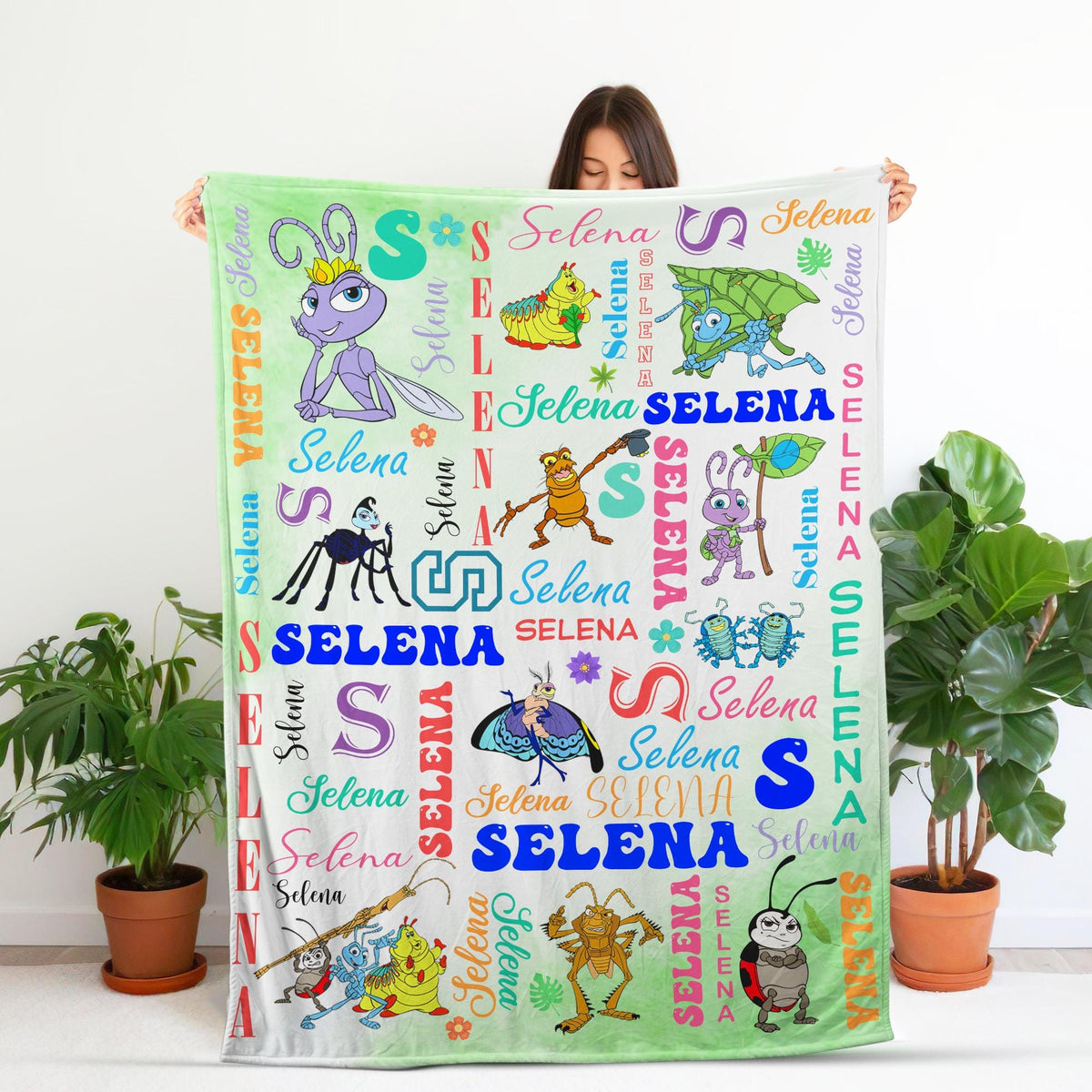 Personalized A Bug's Life Blanket, Custom Insect Soft Fleece Throw, Cute Disney Bugs Kids Blanket, Nursery Decor Birthday Gift,Flik Atta Dot