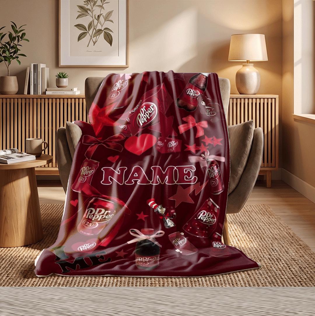 Sparkling Pink Dr Pepper Throw Custom Name Glitter Soda Blanket Cherry Star Aesthetic Bedding Girly Coquette Room Decor Fan Gift