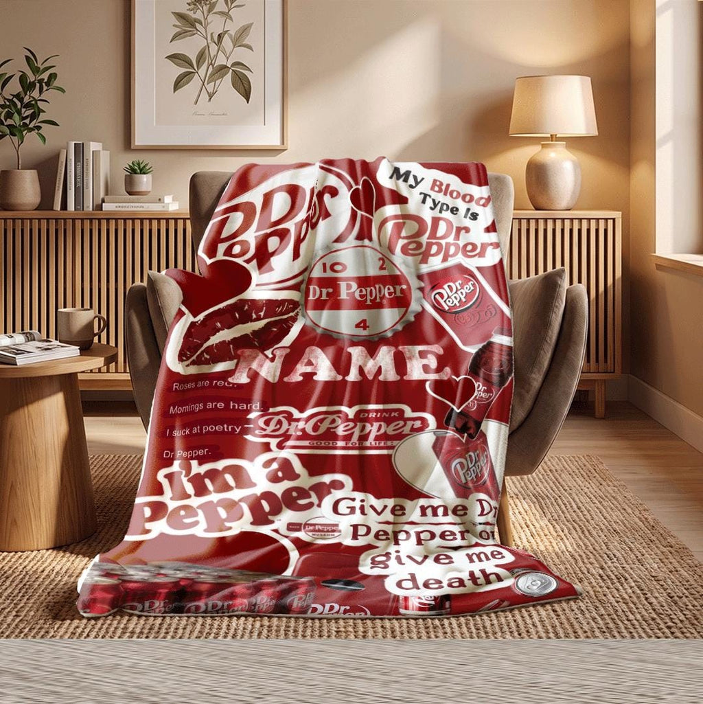 Funny Dr Pepper Quote Blanket Custom Name Collage Throw Red Soda Lover Bedding I Am A Pepper Fan Decor Funny Drink Gift