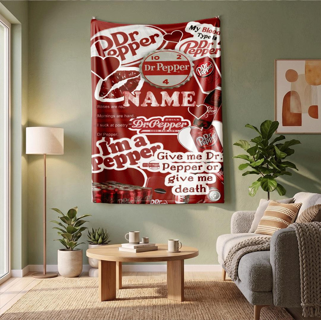 Funny Dr Pepper Quote Blanket Custom Name Collage Throw Red Soda Lover Bedding I Am A Pepper Fan Decor Funny Drink Gift