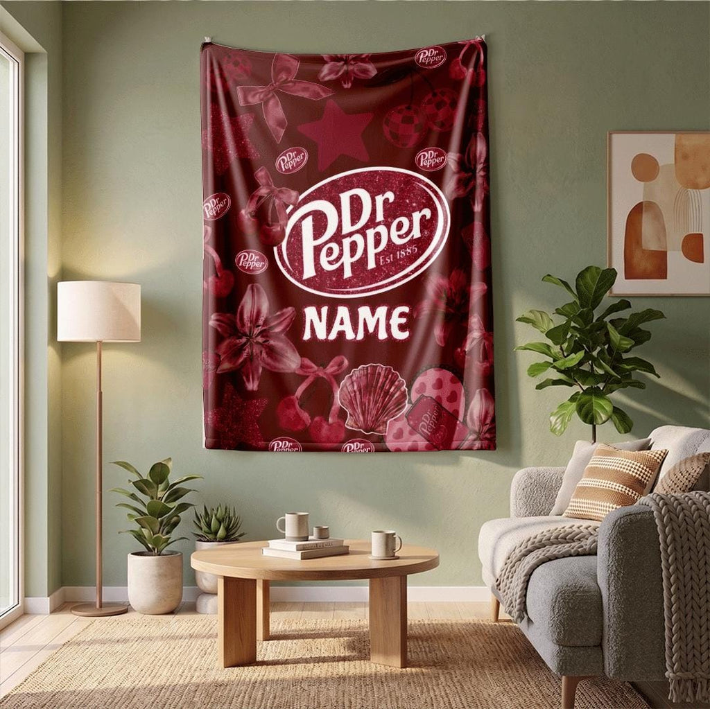 Dark Burgundy Dr Pepper Custom Blanket Glitter Logo Throw Disco Cherry Lily Aesthetic Bedding Edgy Coquette Soda Fan Gift