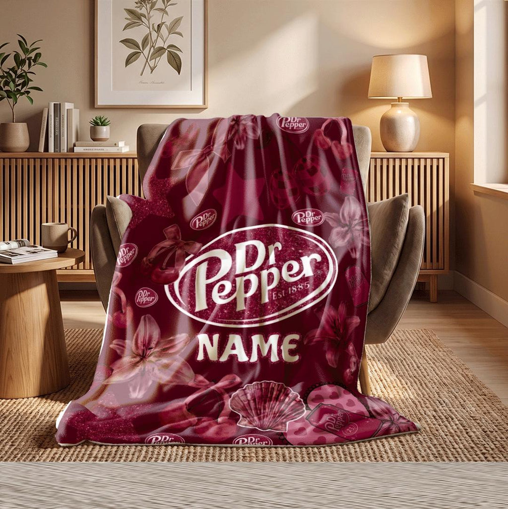 Dark Burgundy Dr Pepper Custom Blanket Glitter Logo Throw Disco Cherry Lily Aesthetic Bedding Edgy Coquette Soda Fan Gift