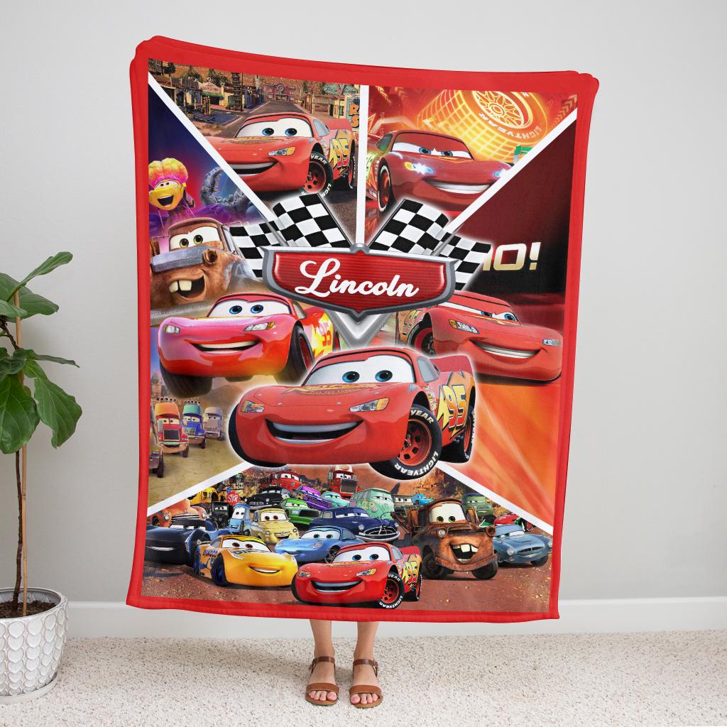 Personalized Lightning McQueen Blanket, Custom Name Disney Cars Fleece Blanket, Cute Kids Toddler Room Decor, Birthday Gift for Boy