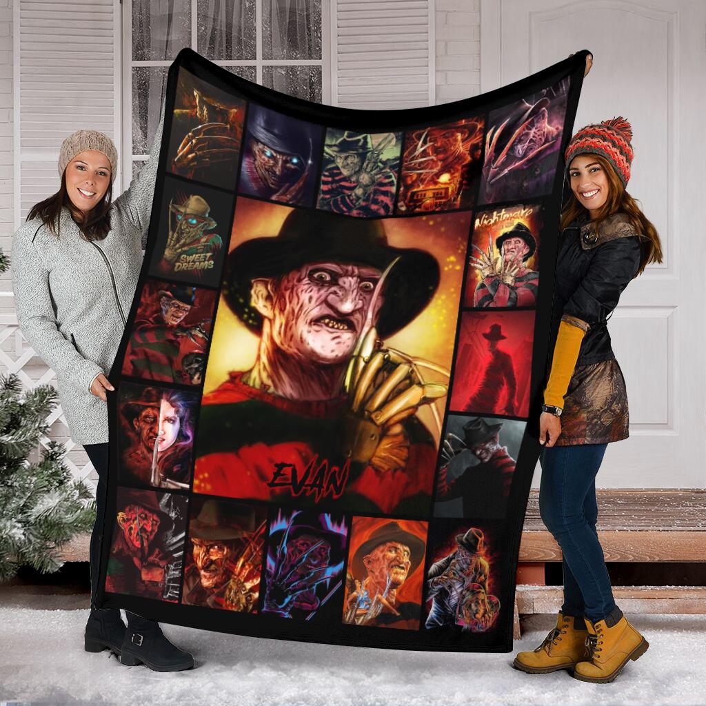 Personalized Halloween Horror Movie Fleece Blanket, Custom Freddy Krueger Blanket, Scary Movie Fleece , Spooky Birthday Present Cozy Blanket