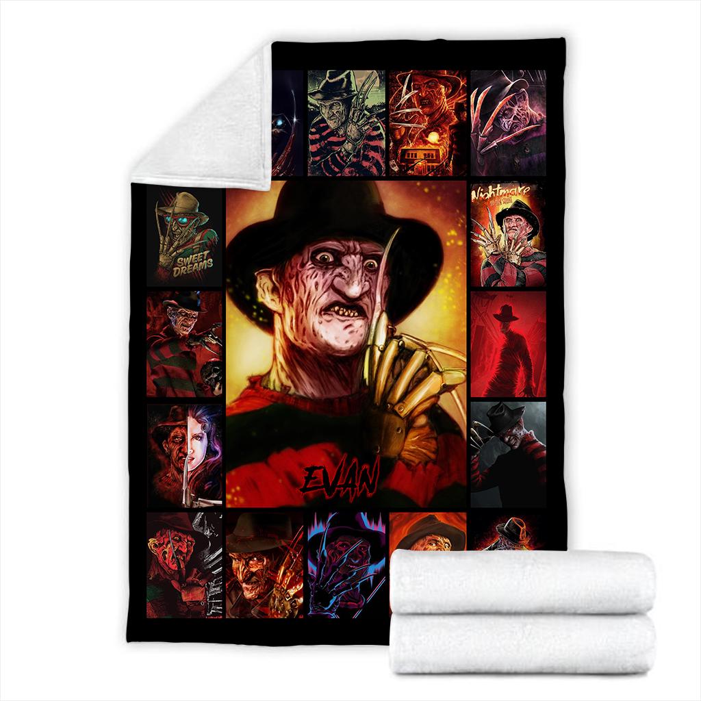 Personalized Halloween Horror Movie Fleece Blanket, Custom Freddy Krueger Blanket, Scary Movie Fleece , Spooky Birthday Present Cozy Blanket