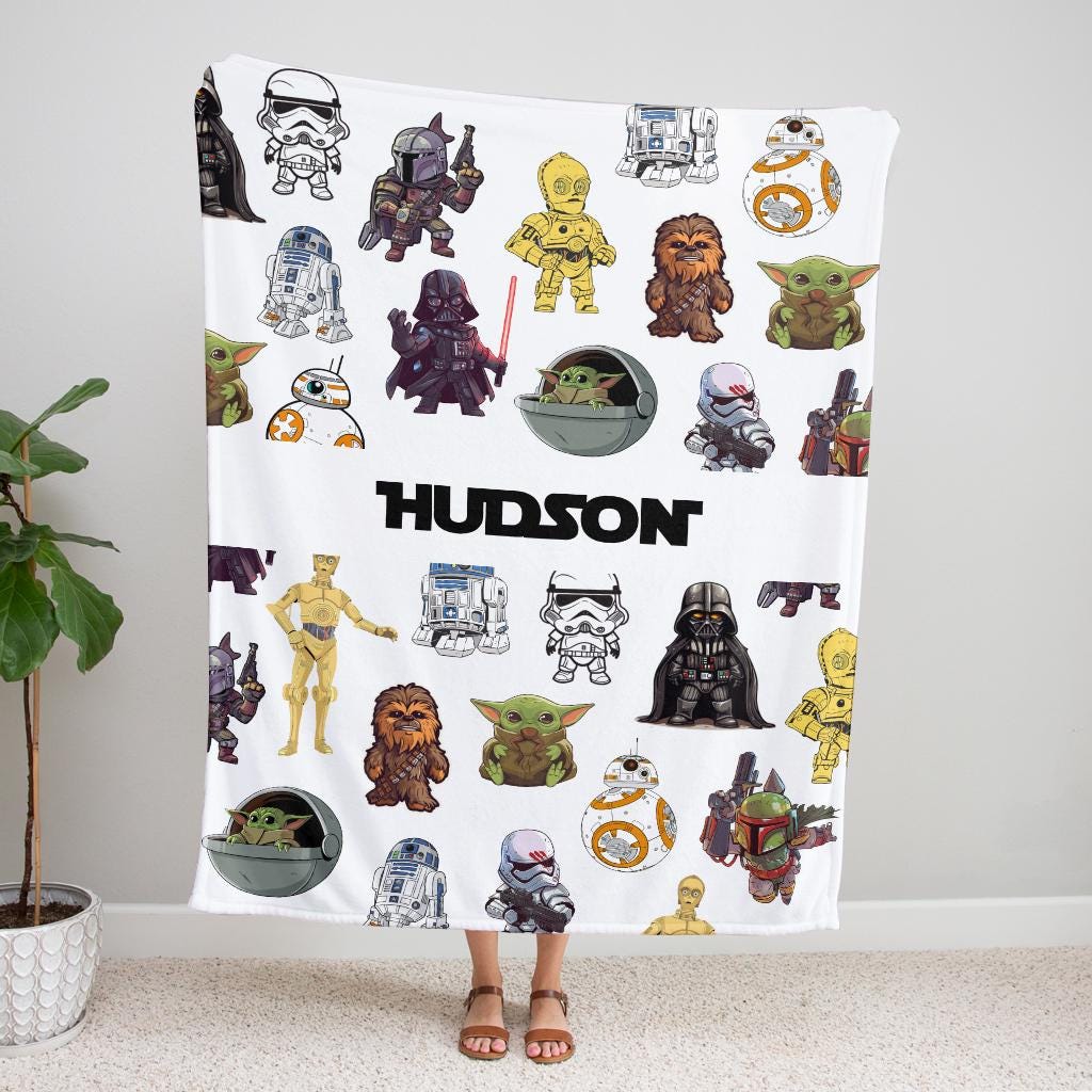 Personalized Star Wars Blanket, Custom Name Baby Yoda Fleece Blanket, Galaxy's Edge Blanket, Kids Boys Nursery Gift, Cute Chibi Character