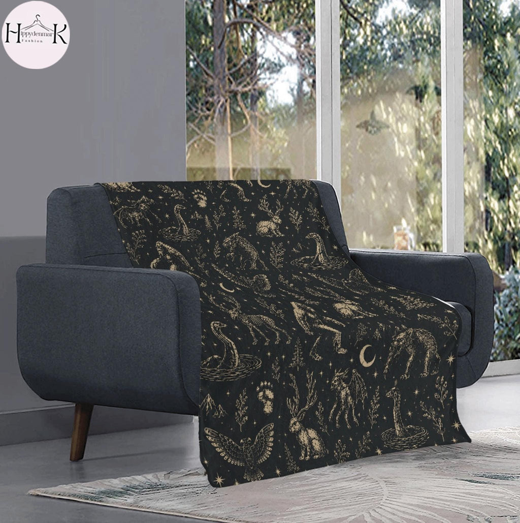 Cryptid Fleece Blanket | Bigfoot Mothman Loch Ness Throw Blanket | Dark Folklore Home Decor | Cozy Cabin Gift