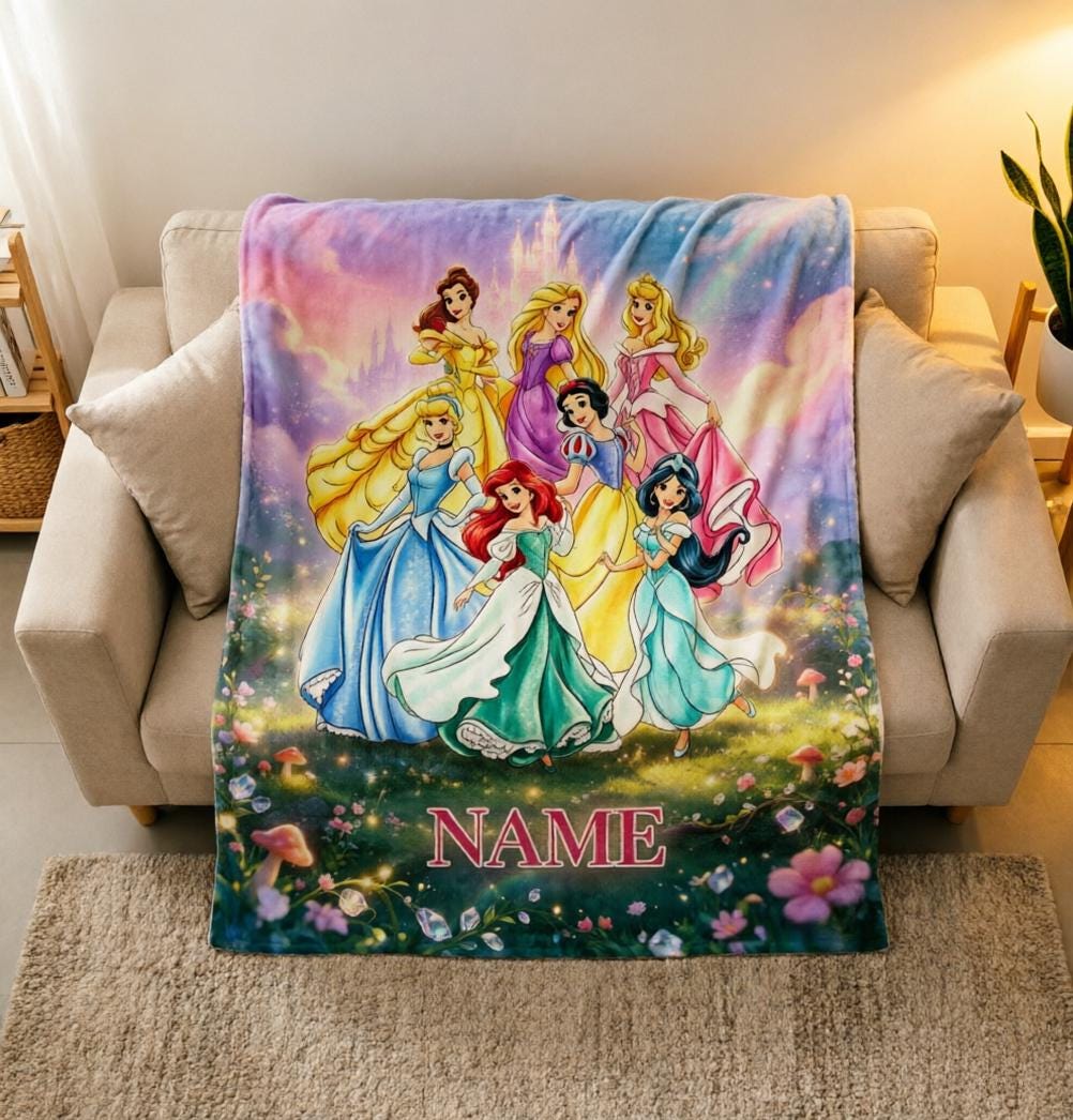 Princess Group Custom Name Blanket Soft Throw, Candy Rainbow Flannel Keepsake Gift For Girls