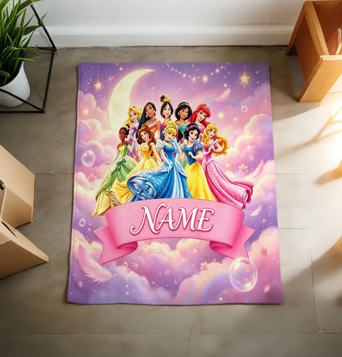 Princess Squad Custom Name Blanket Soft Throw, Blossom Valley Flannel Gift For Toddler Girls
