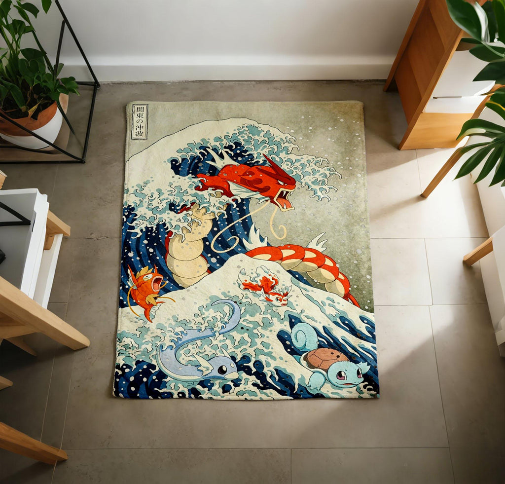 Ukiyo-e Charizard Blastoise Great Wave Blanket Soft Throw, Japanese Art Pokemon Throw, Anime Fan Christmas Gift