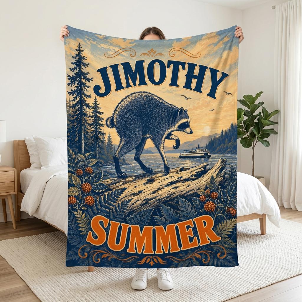 Custom Jimothy Raccoon Blanket Personalized Name Flannel Throw Seattle Wildlife Retro Woodland Decor Unique Camping Gift for Animal Lover