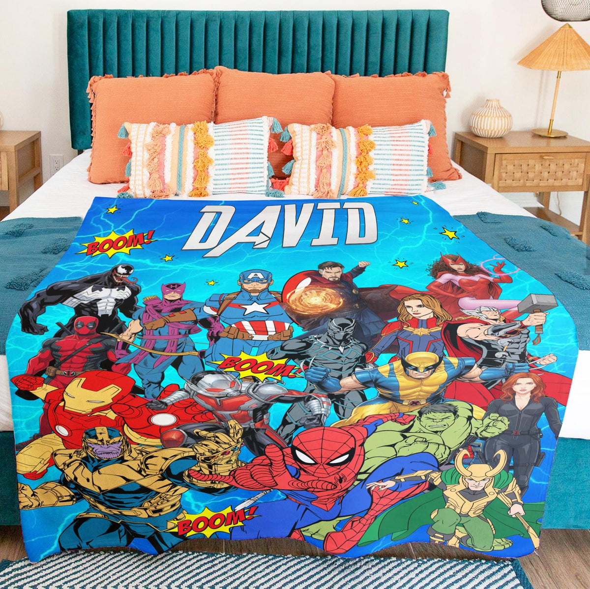 Custom Superhero Blanket, Personalized Comic Book Blanket, Avengers Fan Gift,Kids Birthday Gift,Marvel Avengers Bedroom Decor,Spiderman Hulk
