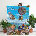 Personalized Disney Pixar Up Movie Blanket, Custom Name Adventure House Balloon Throw Blanket, Carl Ellie Couple Gift Cute Cartoon Fleece