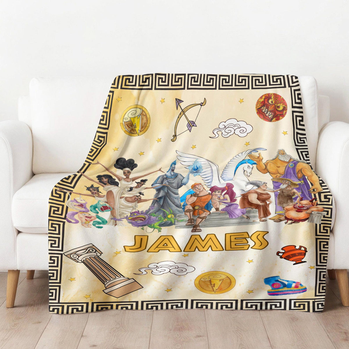 Personalized Hercules Blanket, Custom Name Greek Hero Throw, Hades Pegasus Muses Blanket, Greek Mythology Fleece Blanket, Disney Adult Gift