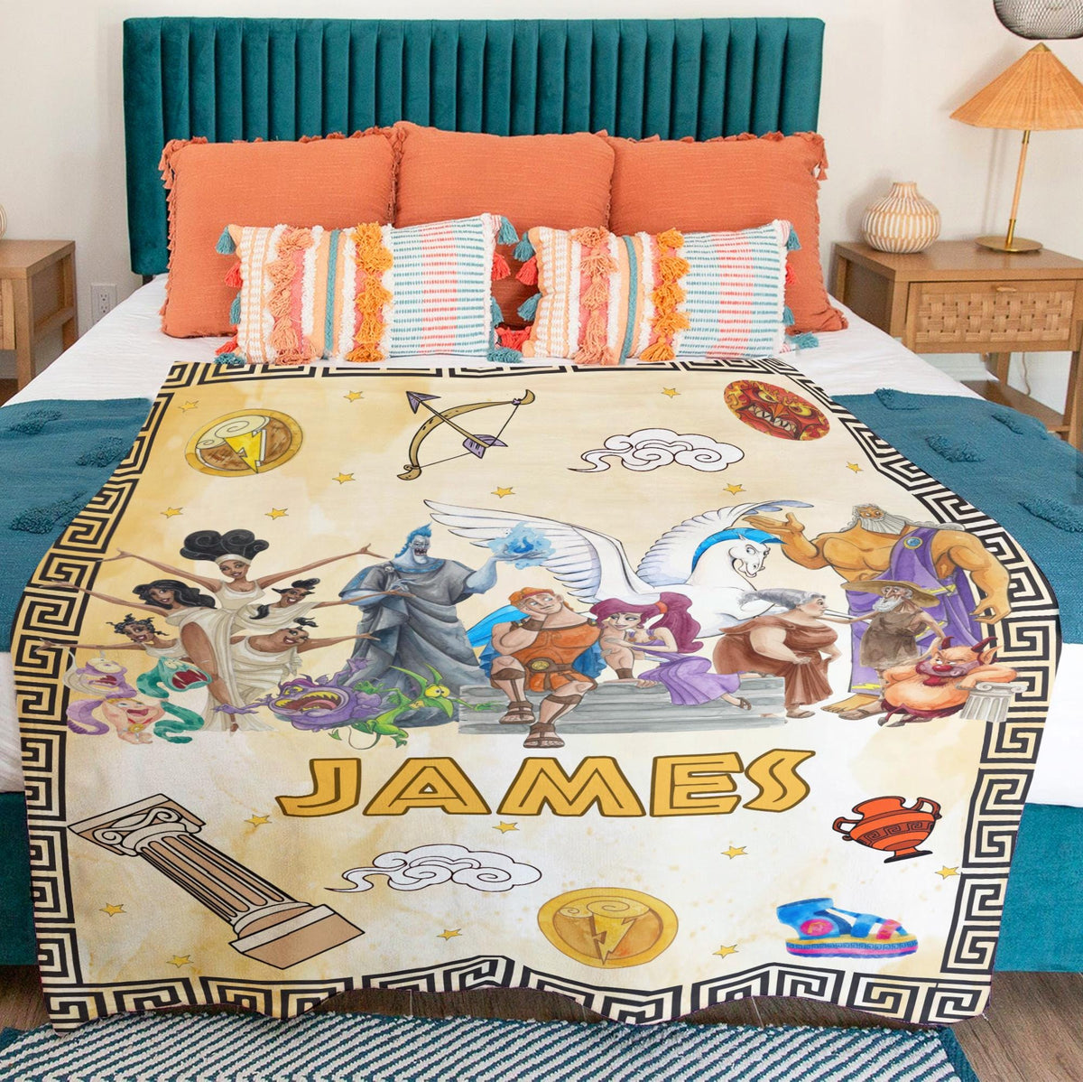 Personalized Hercules Blanket, Custom Name Greek Hero Throw, Hades Pegasus Muses Blanket, Greek Mythology Fleece Blanket, Disney Adult Gift