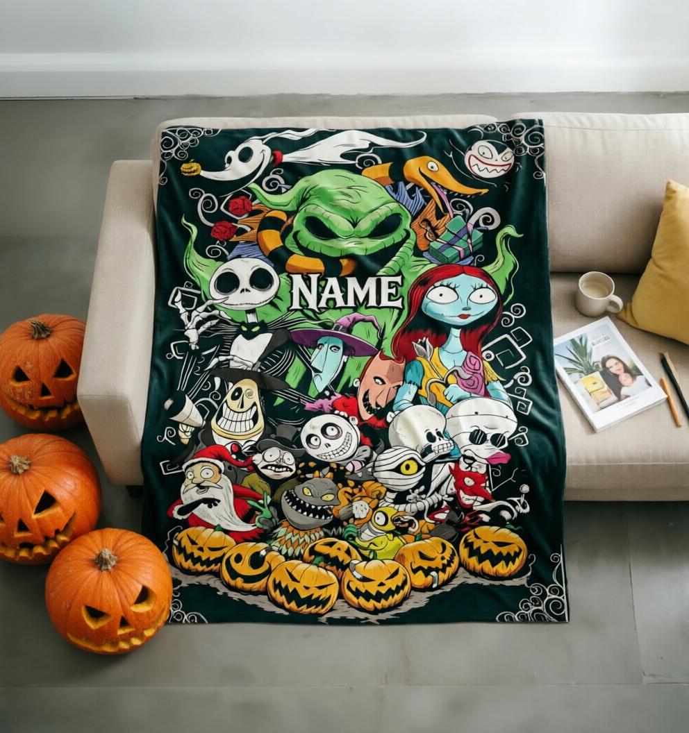 Personalized Nightmare Before Christmas Soft Throw Blanket, Gift For Young Fans