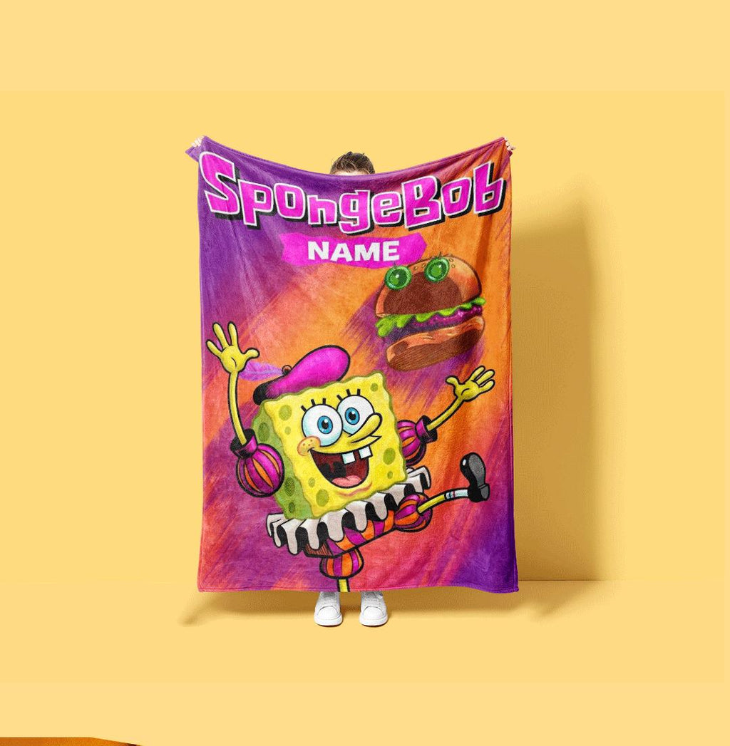 Quirky Renaissance SpongeBob Custom Name Blanket Monster Krabby Patty Art Cartoon Fleece Throw Fun Theatrical Bedroom Decor