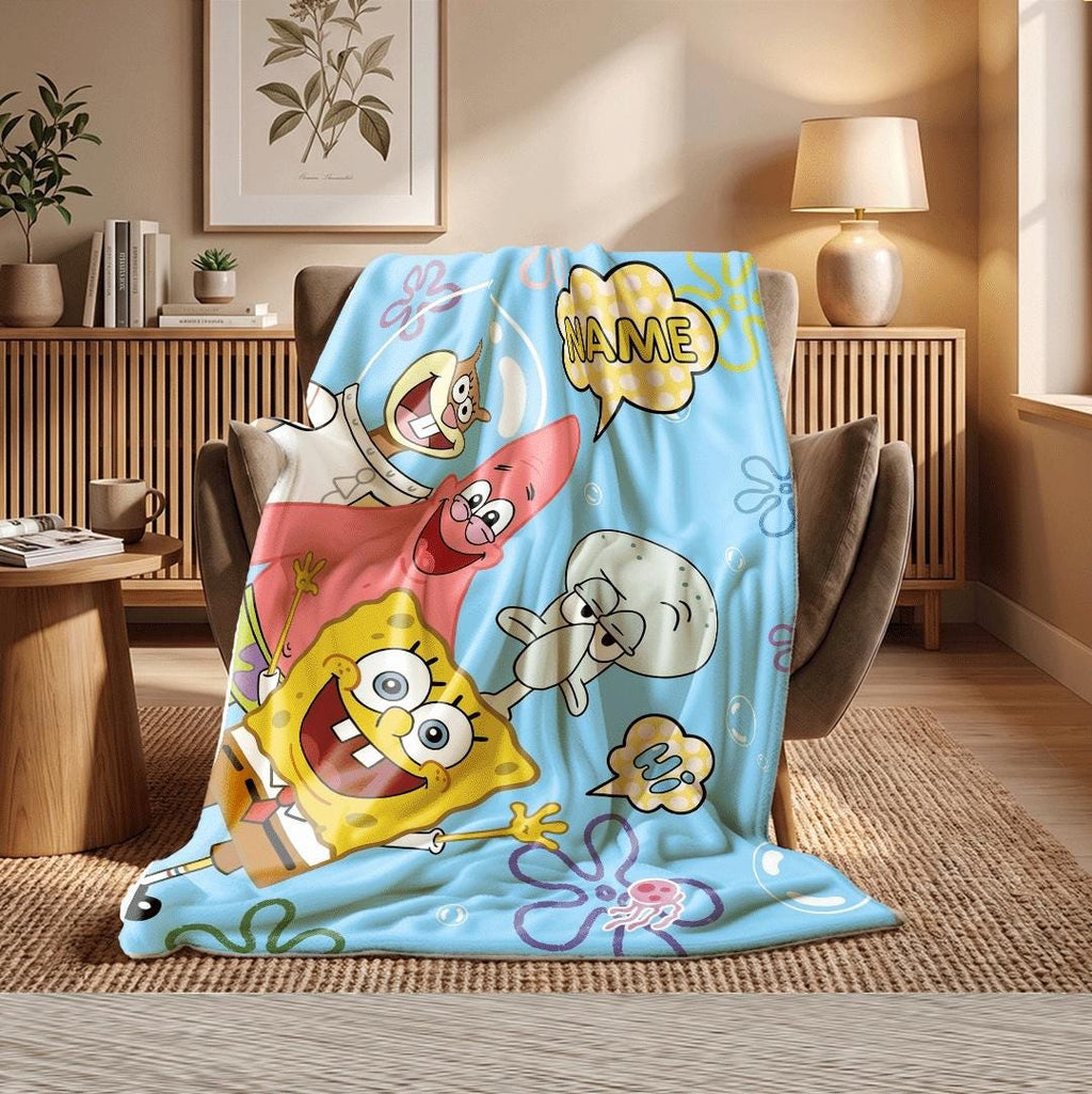 Cheerful Underwater Friends SpongeBob SquarePants Custom Blanket Sandy Patrick Squidward Throw Kids Room Cartoon Bedding
