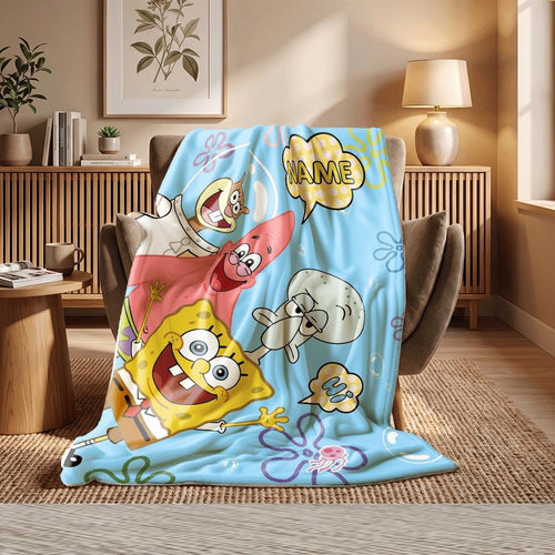 Cheerful Underwater Friends SpongeBob SquarePants Custom Blanket Sandy Patrick Squidward Throw Kids Room Cartoon Bedding