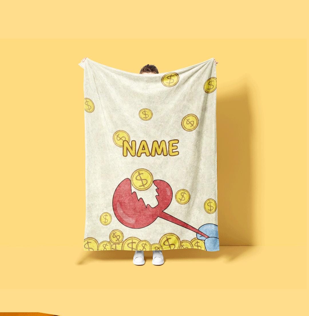 Funny Mr Krabs Money Custom Blanket Gold Coin Falling Art Quirky Meme Throw Lucky Wealth Bedding Unique Cartoon Fan Decor