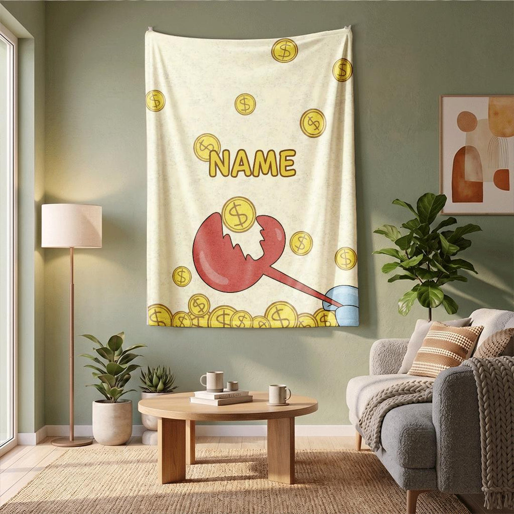 Funny Mr Krabs Money Custom Blanket Gold Coin Falling Art Quirky Meme Throw Lucky Wealth Bedding Unique Cartoon Fan Decor