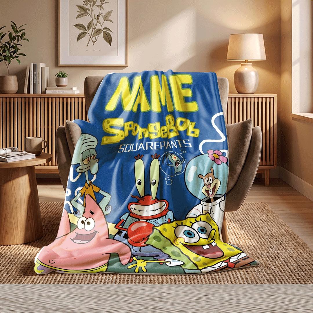 Ultimate Bikini Bottom Crew SpongeBob SquarePants Personalized Name Poster Blanket Plankton Sandy Custom Throw Fan Gift