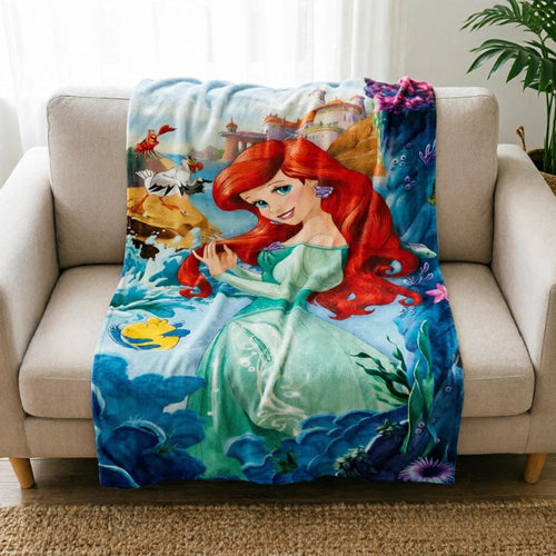 Ariel Little Mermaid Blanket, Vivid HD Flannel Throw, Toddler Girl Bedroom Decor
