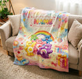 Care Bears Candy Party Flannel Blanket, Custom Name Kids Throw, Soft Nursery Bedding