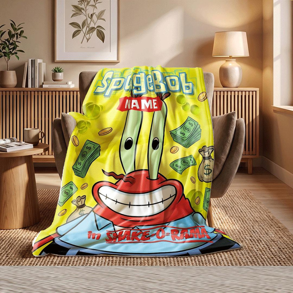 Greedy Mr Krabs Custom Blanket Money Meme Art Yellow Cartoon Throw Shake O Rama Bedding Funny Wealth Decor Personalized Gift