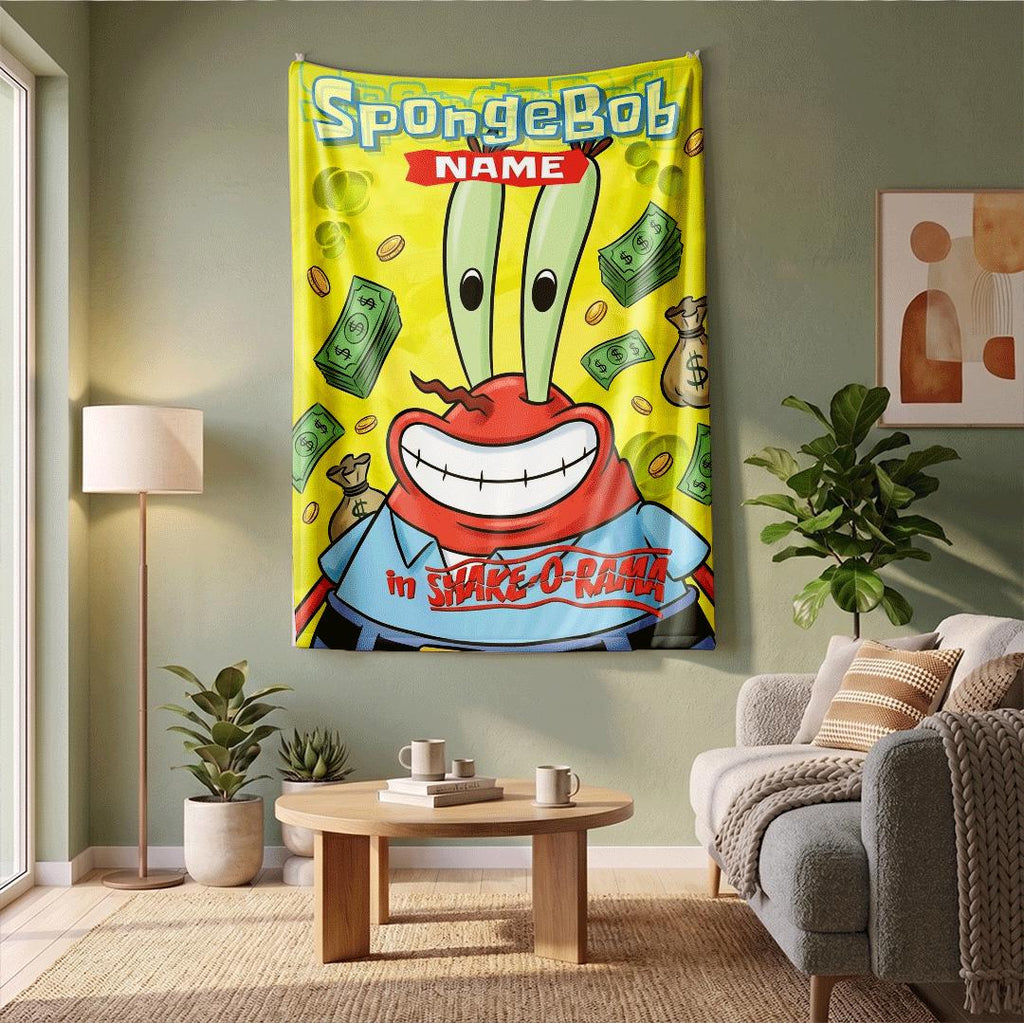 Greedy Mr Krabs Custom Blanket Money Meme Art Yellow Cartoon Throw Shake O Rama Bedding Funny Wealth Decor Personalized Gift